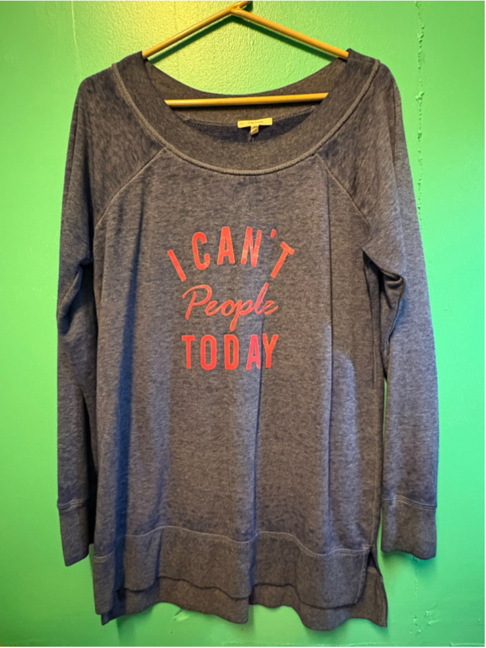 Women's Maurices Sweatshirt Size L Blue Pink I Can't People Today Graphic